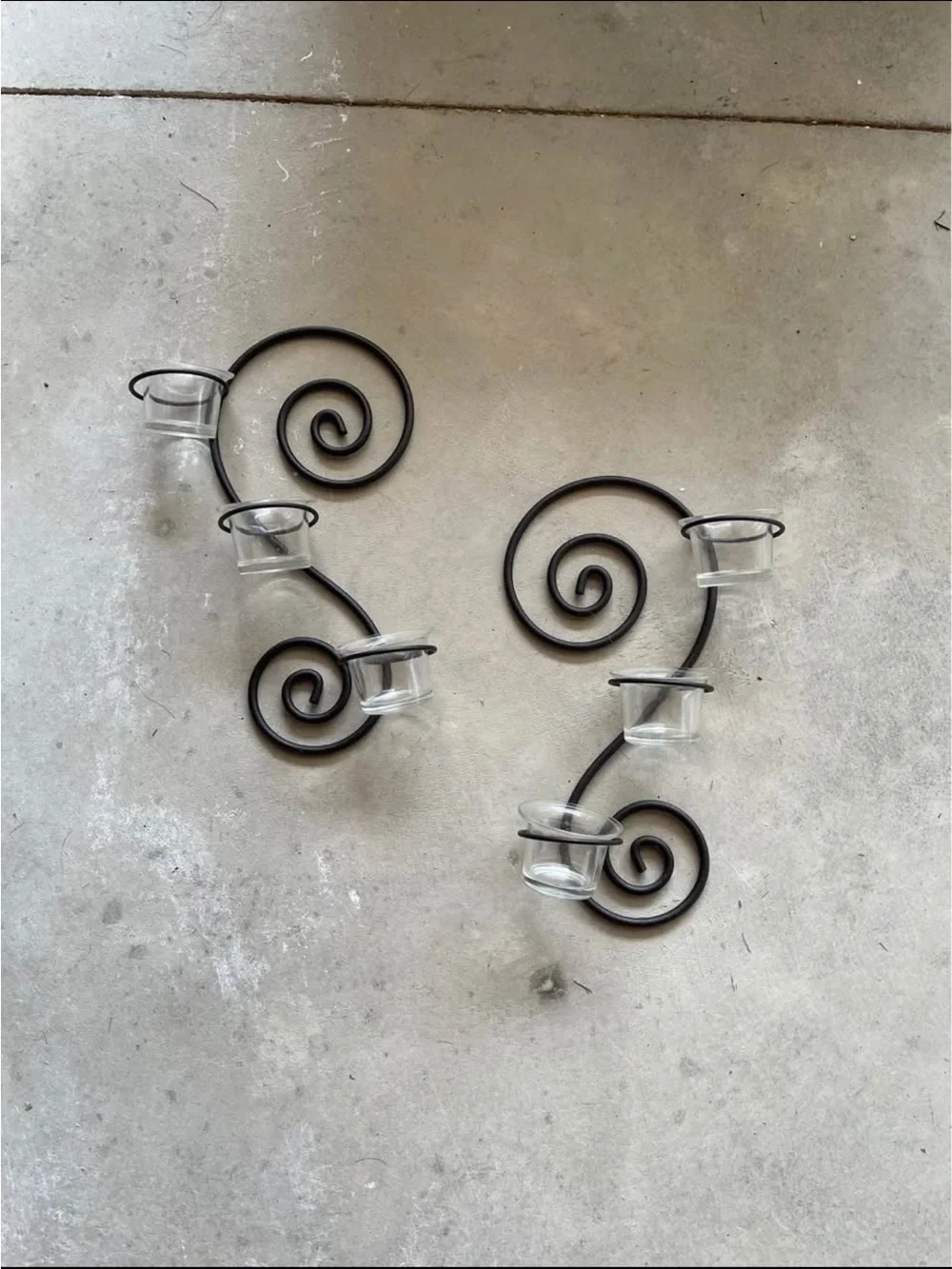 Black Spiral Wall Candle Holders with Clear Glass Cups